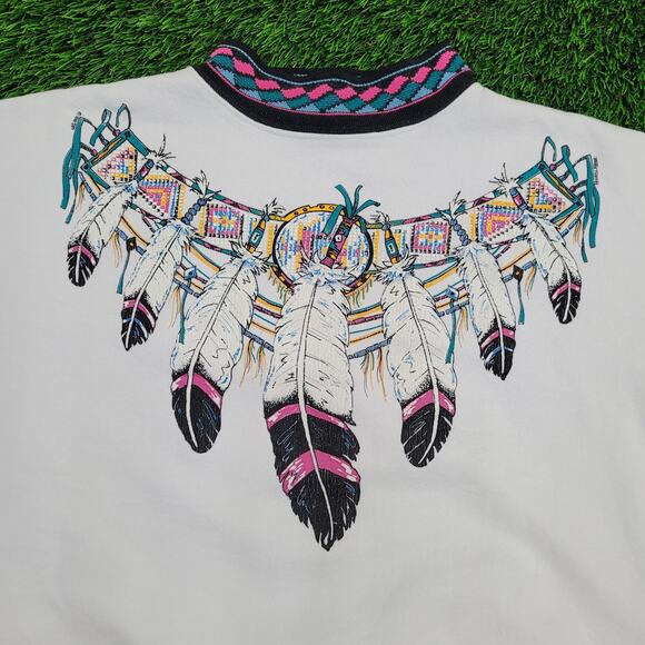 Vintage Native-American Ringer Sweatshirt Womens Large 22x22 USA - Picture 13 of 15